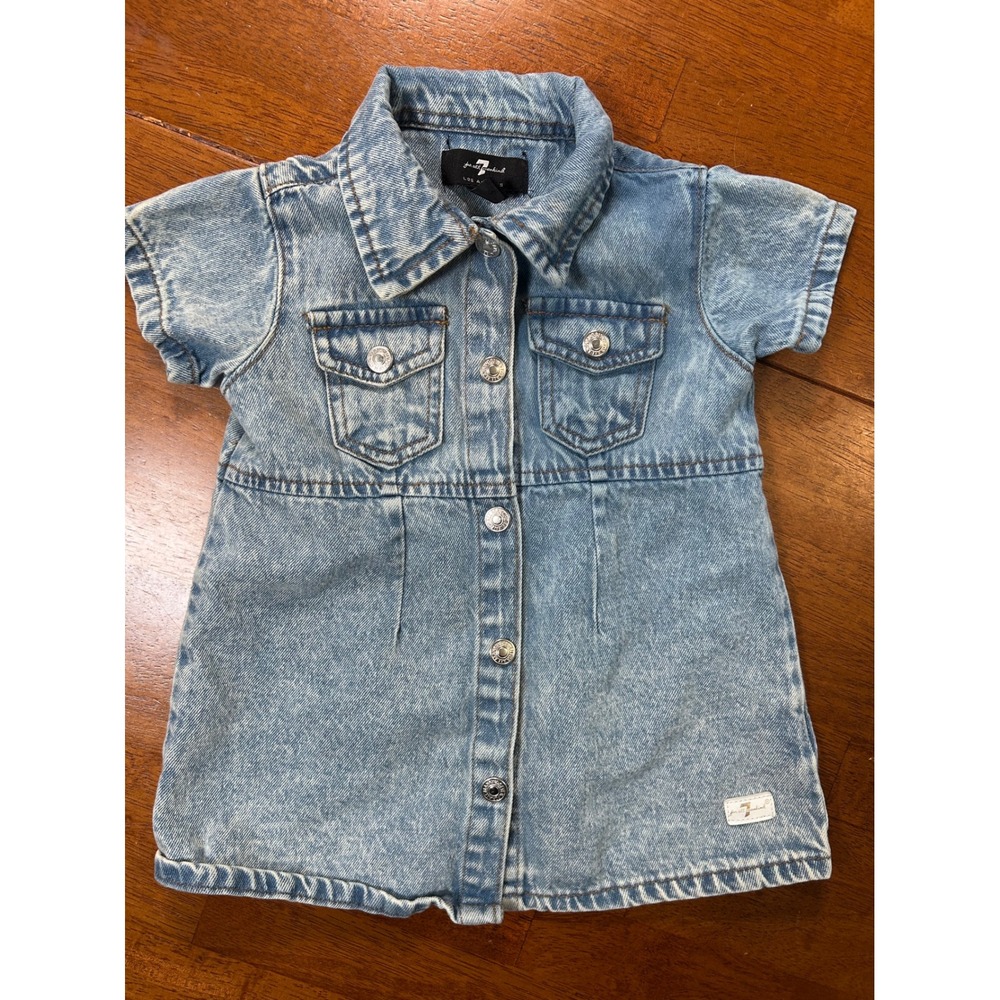 7 For All Mankind Denim Dress Baby Girl 18M Blue Short Sleeve Button Front Mini